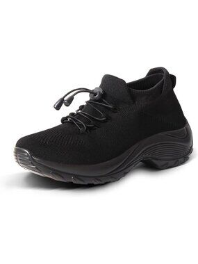 Women's Black Orthopedic Breathable Slip on Trainers Thick Bottom Sneaker Shoes